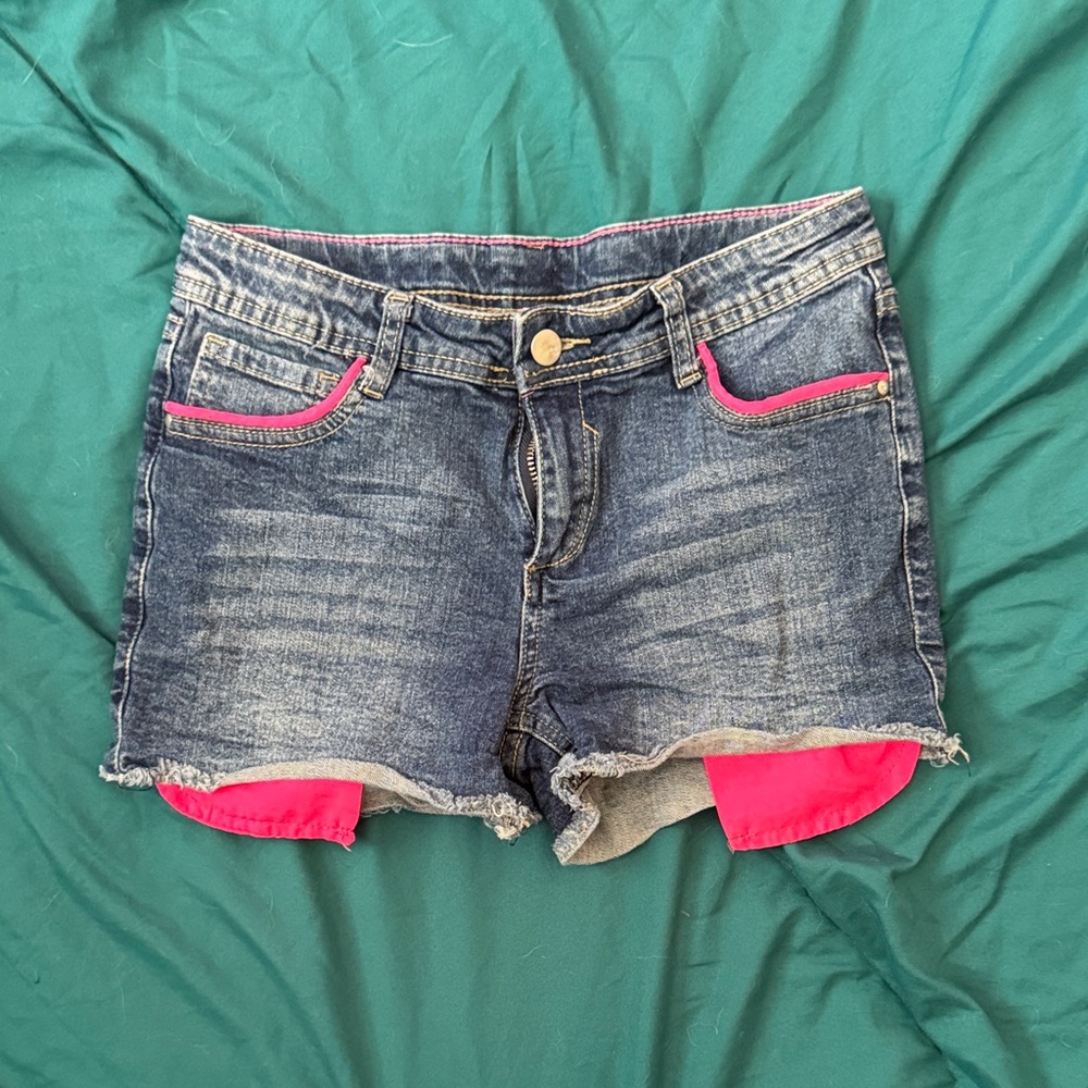Total Girl Blue Jean Shorts with Pink Highlights